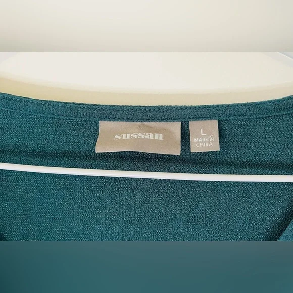 Sussan Size L Teal Green Tie Front Top Long Sleeve Blouse - Picture 10 of 15